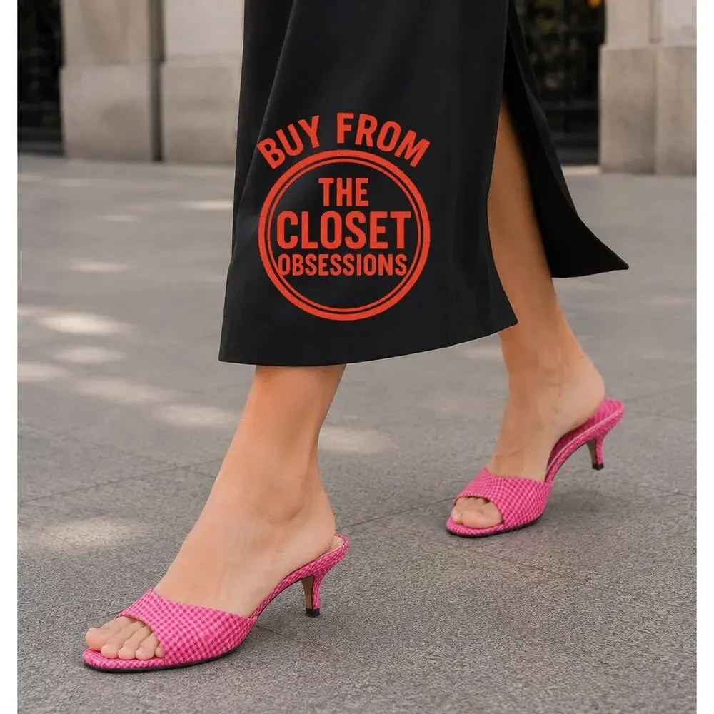 Zara NWT Pink Gingham Square Toe Kitten Heel Mules 7.5 8 9